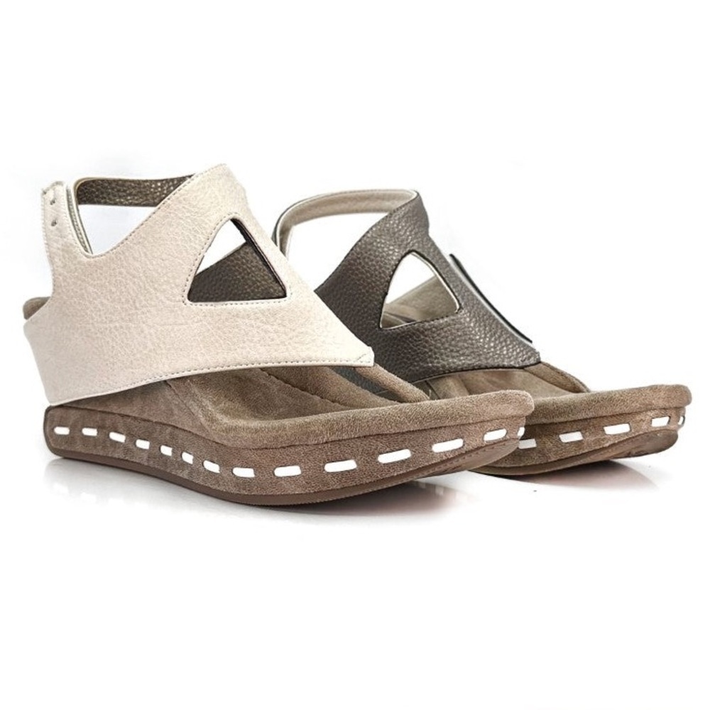 NEW Modzori Venitia 2 Reversible Wedge Sandal, Off White/Pewter Size 11 NIB
